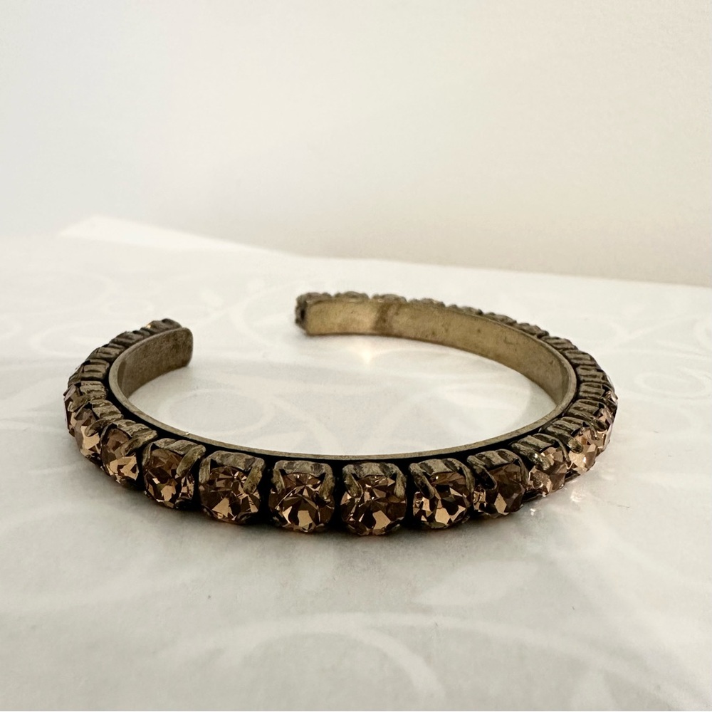 Vintage Signed J.Crew Gold-Tone Cuff Bracelet Faceted Champagne Rhinestones